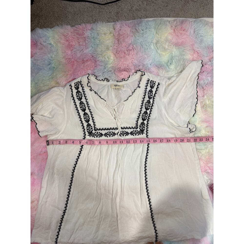 Style & Co White Embroidered Boho Tie Front Top Scalloped Sleeves XXL - Picture 6 of 11